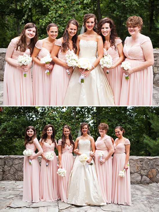 Bride with bridesmaids in blush pink gowns