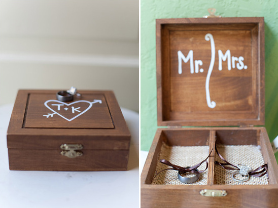 Wedding ring box with engraved Mr and Mrs initials design