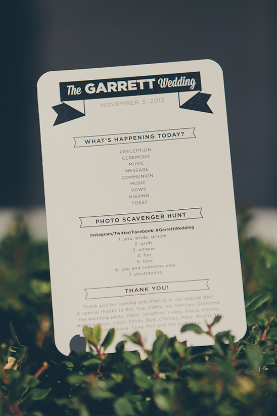 Garrett Wedding program details and photo scavenger hunt