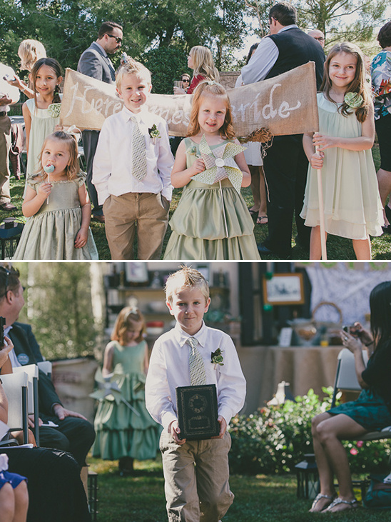 Kids wedding party at rustic outdoor wedding ceremony