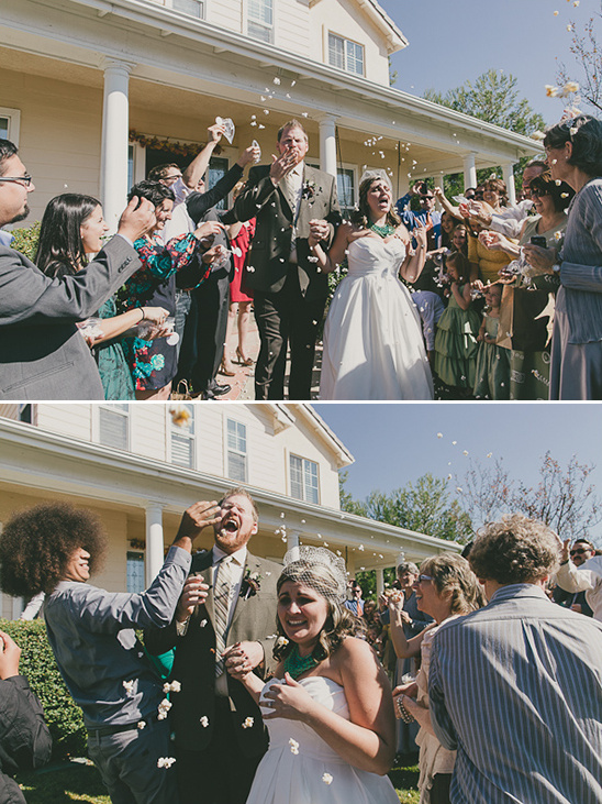 Newlyweds showered with confetti celebrate their wedding day
