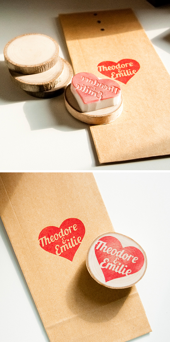 Custom Handmade Heart Rubber Stamp with Names
