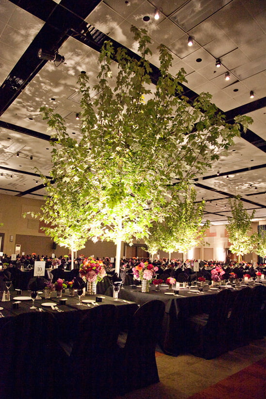 trees used as indoor reception decor