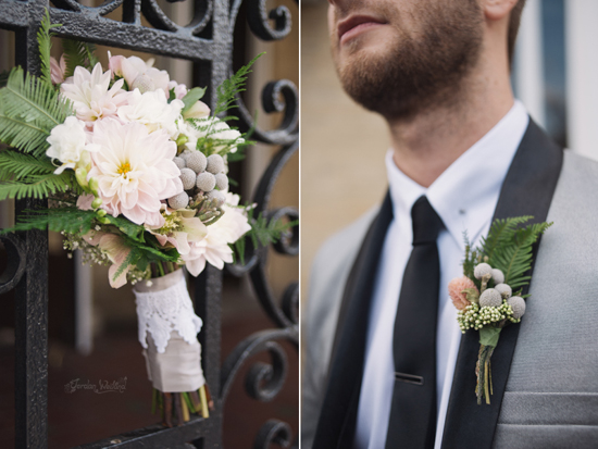 Bridal bouquet and groom's boutonniere for a wedding