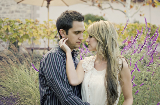 Romantic couple embracing in garden, love