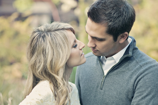 Romantic couple sharing a tender moment outdoors