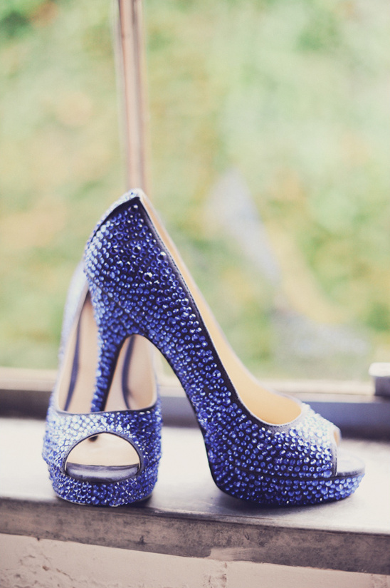 Sparkly blue peep-toe wedding heels
