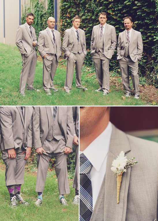 Groomsmen in gray suits and sneakers wedding fashion
