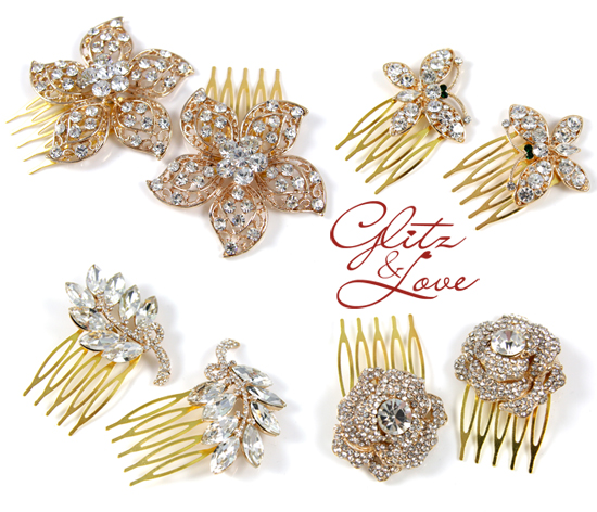 Rhinestone flower and leaf bridal hair combs collection