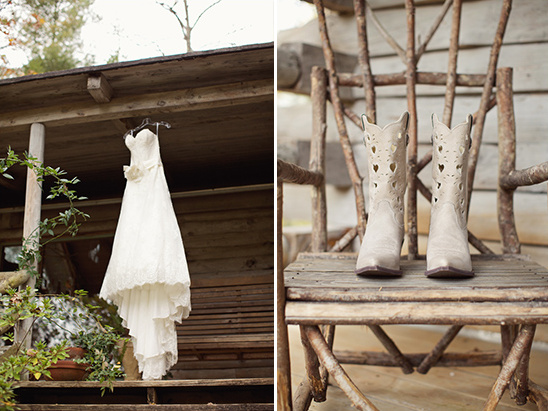 Rustic chic wedding dress and boots details