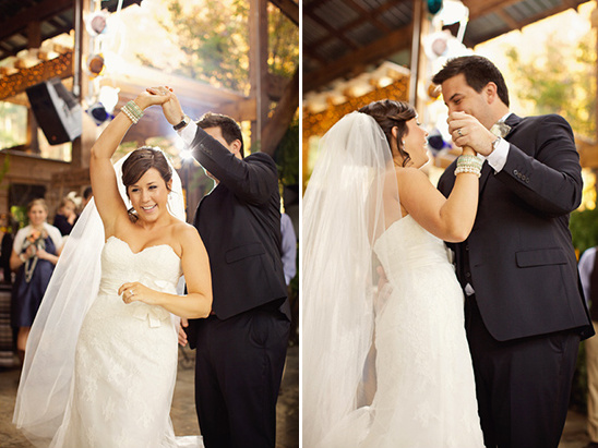 Bride and groom's first dance at wedding reception