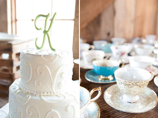 Elegant white wedding cake with initial K