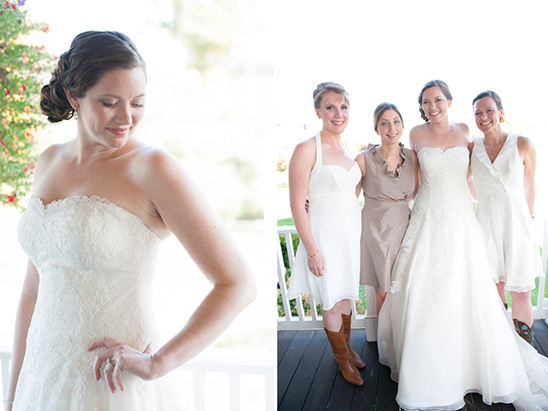 Bride and bridesmaids in wedding dresses