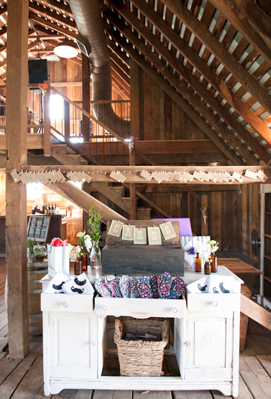 Rustic barn wedding card display table
