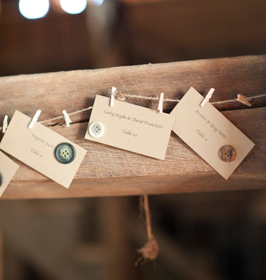 Rustic wedding table cards with buttons