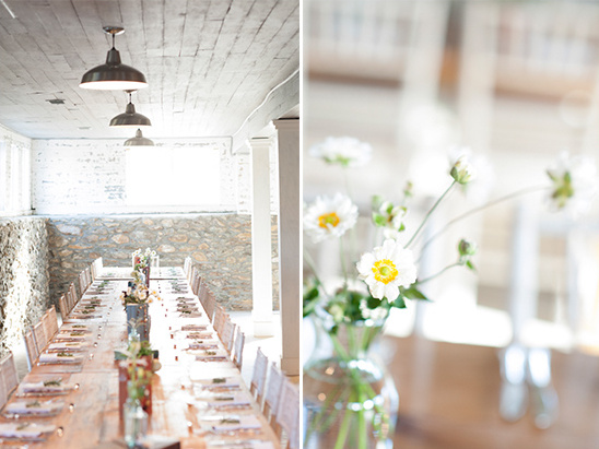 Rustic wedding reception with flowers