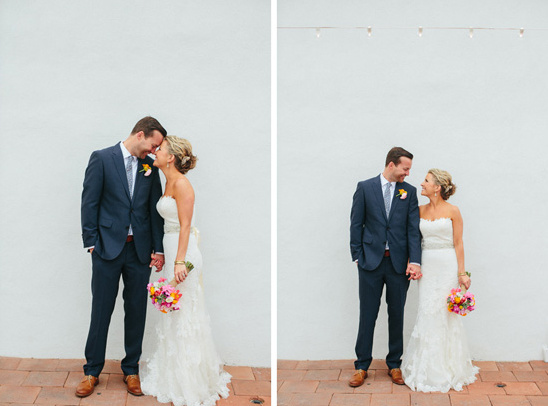 Bride and groom on wedding day smiling at each other