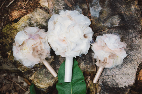 Elegant blush and white fabric flower bouquets