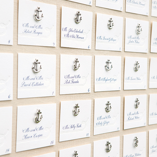 Nautical themed seating chart with anchor decorations