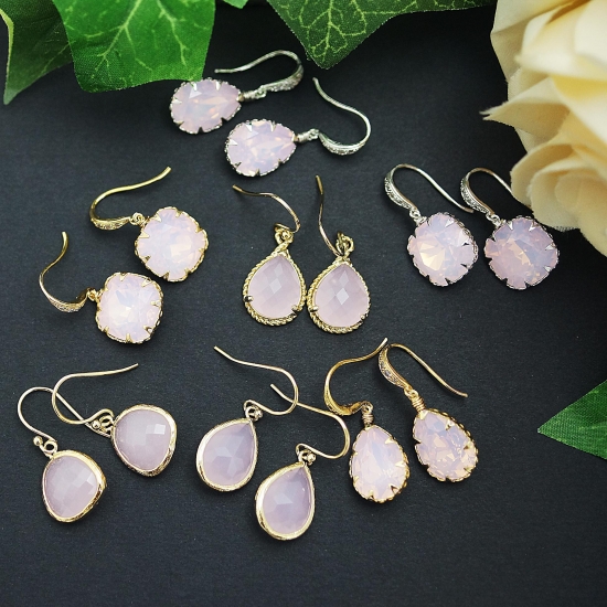 Pink gemstone earrings, various styles