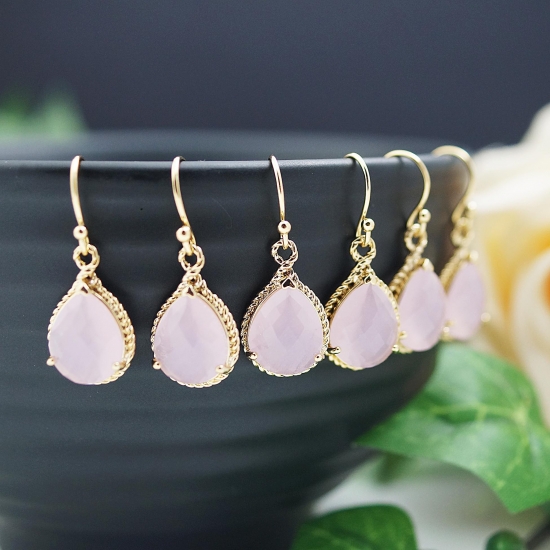 Elegant pink teardrop earrings with gold accents