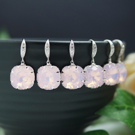 Pink opal earrings with silver settings