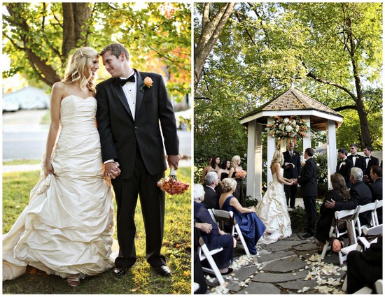 Outdoor wedding ceremony with bride and groom