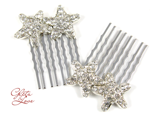 Rhinestone starfish hair combs for weddings