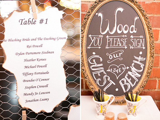 Wedding table seating and guest sign-in board