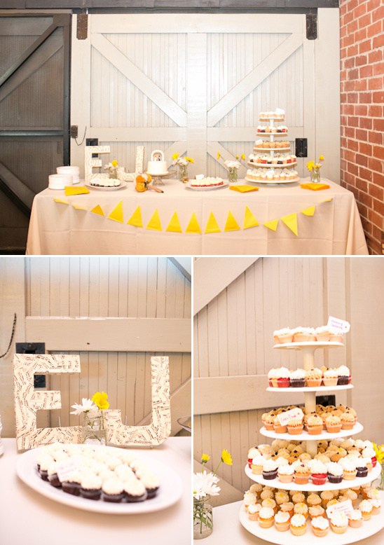 Elegant wedding dessert table with cupcakes and cake