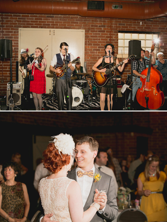 Wedding band performs lively jazz music at reception