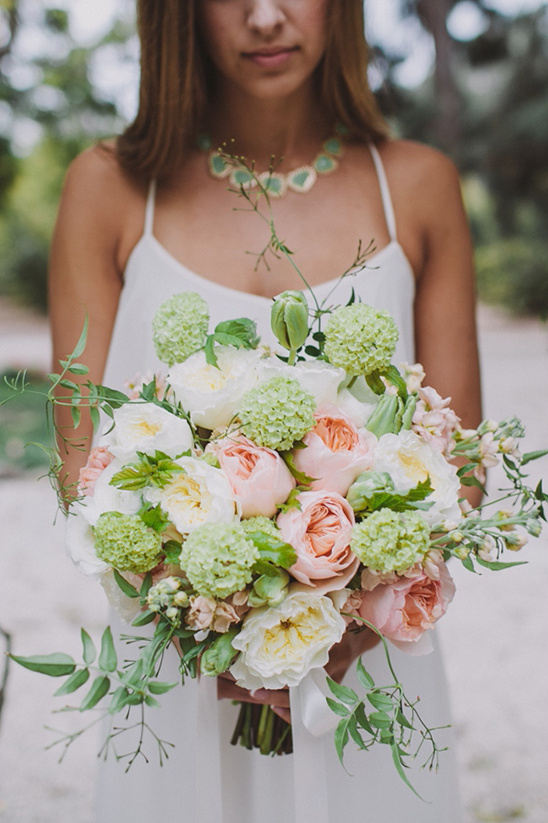 peach and green wedding bouquet by Stella Bloom Designs