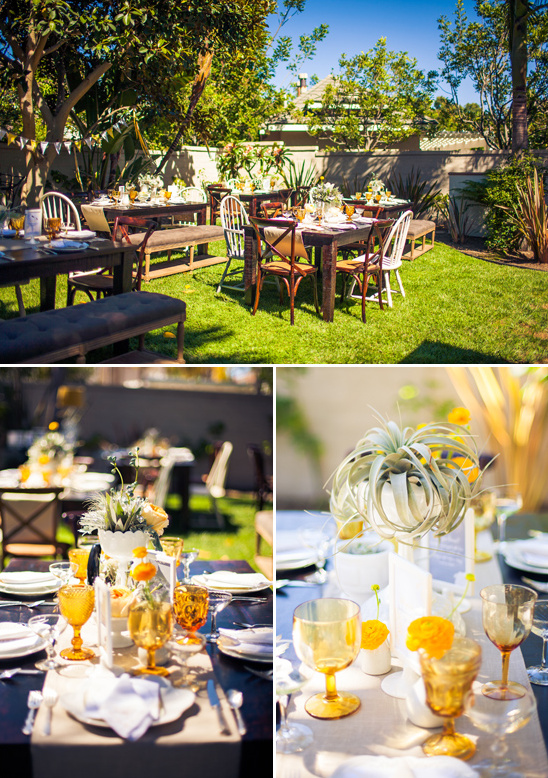Outdoor party tables yellow accents