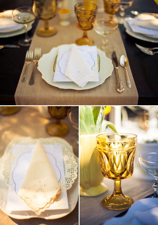 Elegant yellow/gold dinnerware setting