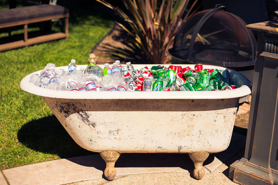 Rustic tub cooler full drinks ice