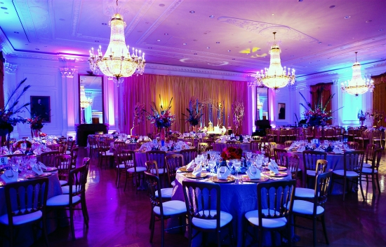 Elegant purple ballroom wedding reception