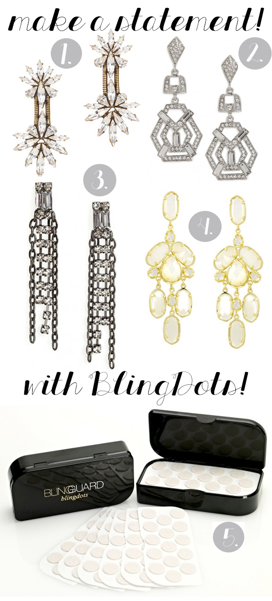 Statement earrings secured with BlingGuard dots