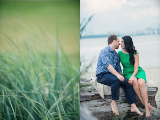 Romantic couple embracing on a beach log