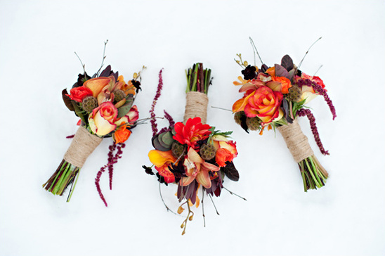 red, orange and purple wedding bouquets by Calie Rose Floral & Event Design