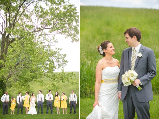 Bride groom bridal party in field wedding photo