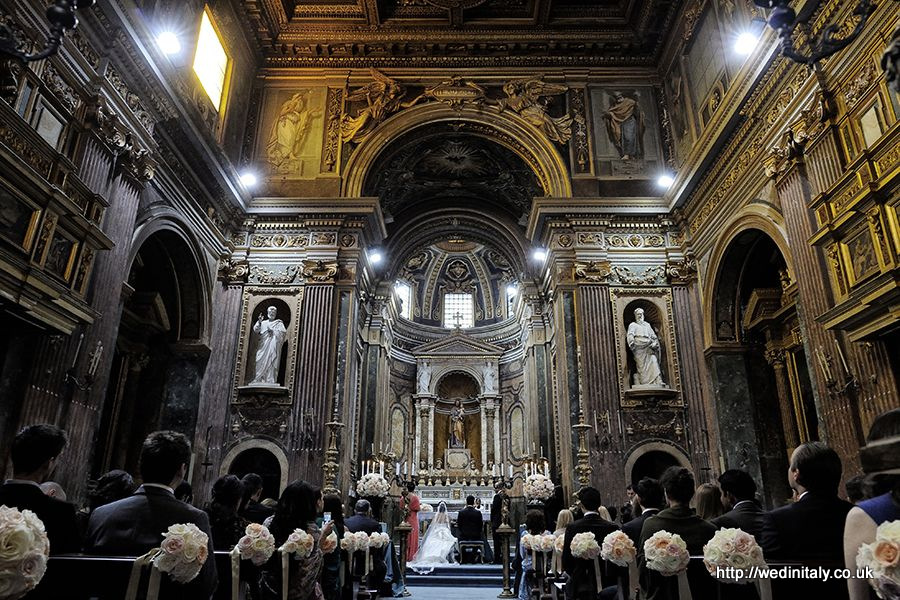 Elegant wedding ceremony in a beautifully decorated church setting
