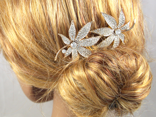 Autumn Wedding - Rose Gold Palmate Leaf Hair Combs