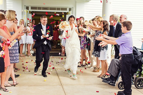 Wedding ceremony with flower petals