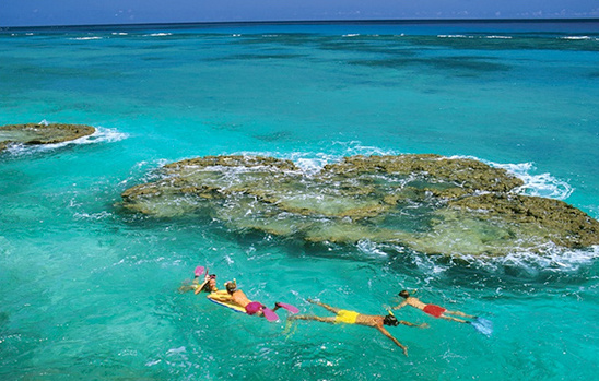 Snorkelers enjoying crystal clear water in a tropical paradise