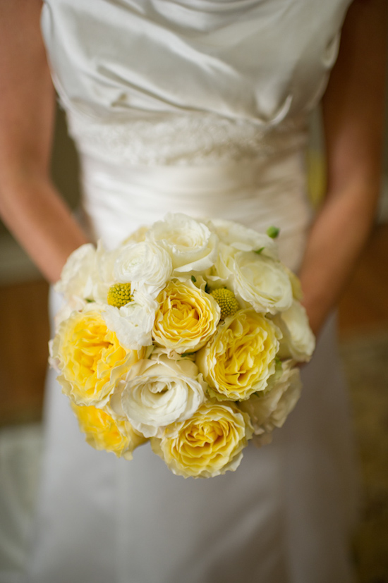 Bridal bouquet of yellow and white roses