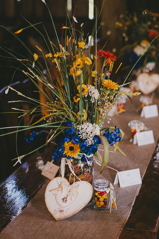 Rustic wedding decor with beautiful floral arrangement