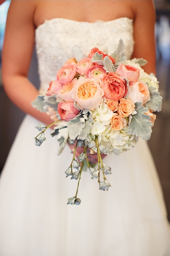 peach and coral wedding bouquet by Bella Bloom Florals