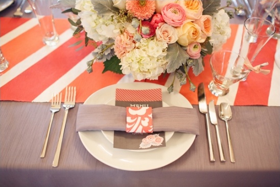 gray and orange place setting ideas