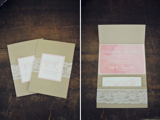 pink and lace wedding invites