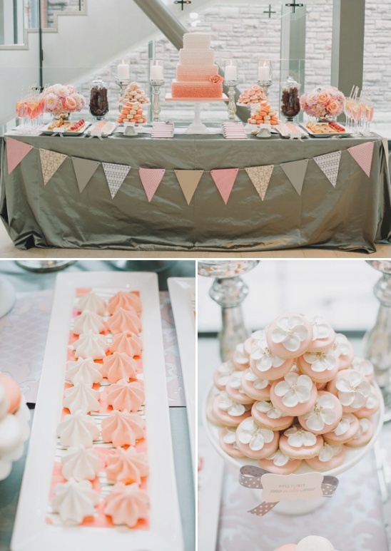 peach and gray cake table ideas